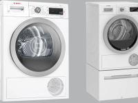 匹配洗衣机和烘干机设置从博世前灰色背景。