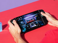 The Lenovo Legion Go with its game library menu on its screen.