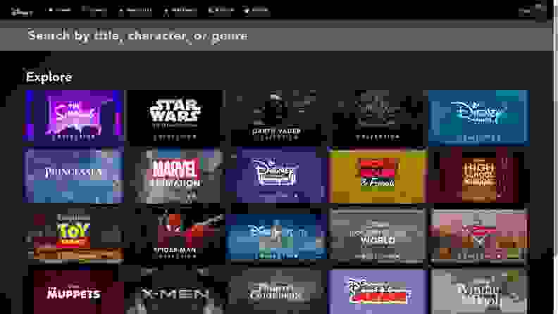 The menu of Disney+.