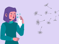 Woman near pollen holding tissue to nose