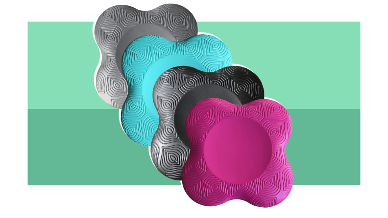 Multi-colored flower shaped yoga knee pads from Sunflower Home.