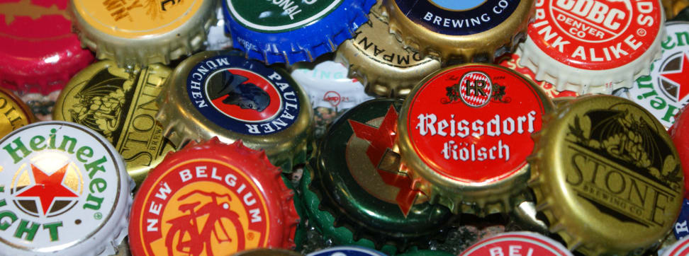 A collection of beer bottle caps.