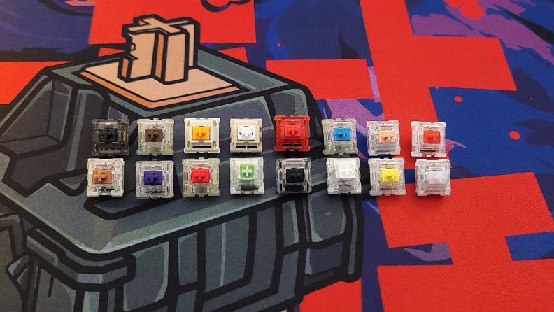 A selection of 16 mechanical keyboard switches