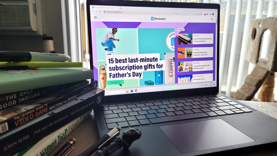 The HP Dragonfly Pro sitting atop a desk.
