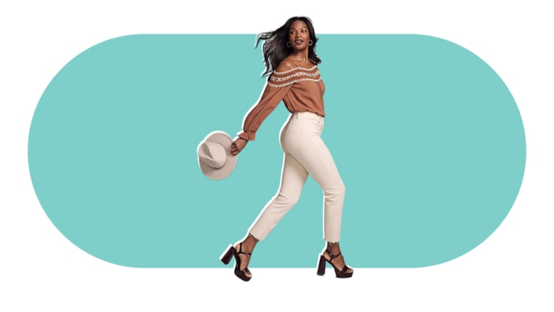A model wearing the Maurices Slim Straight Ankle High Rise Jean in white.