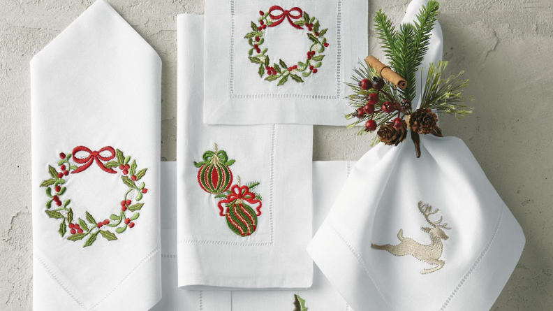 You can choose from two napkin sizes and a variety of embroidered patterns.