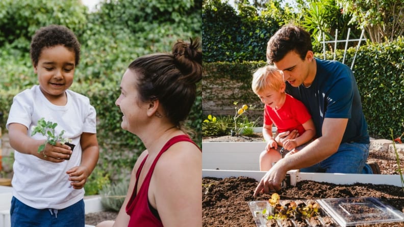 Children enjoy gardening with their parents
