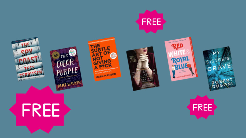 A collection of books with three pink Free stickers