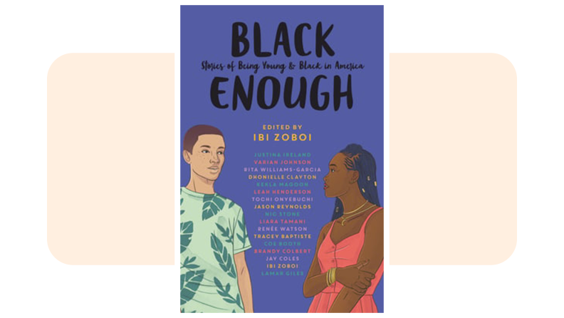 The cover of Black Enough showing two different young adults standing across from one another.