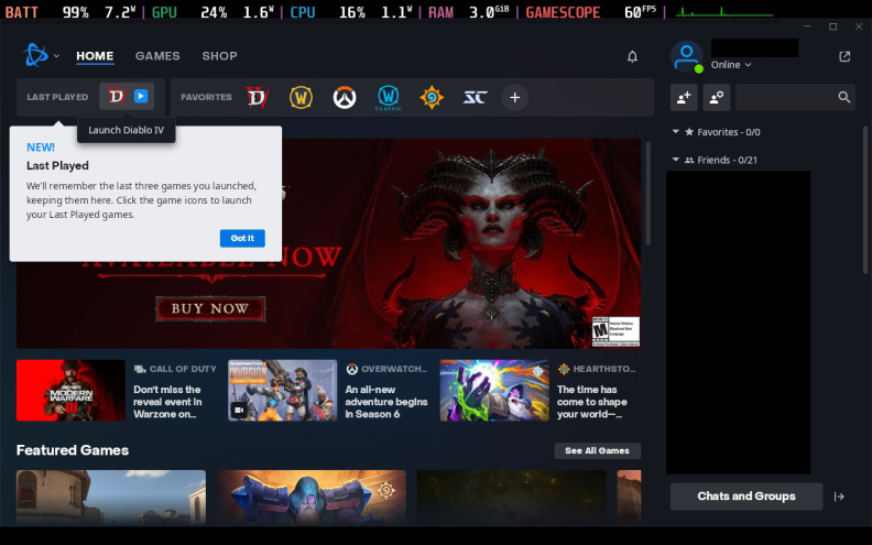 Diablo 4 video games with a character on the home screen.