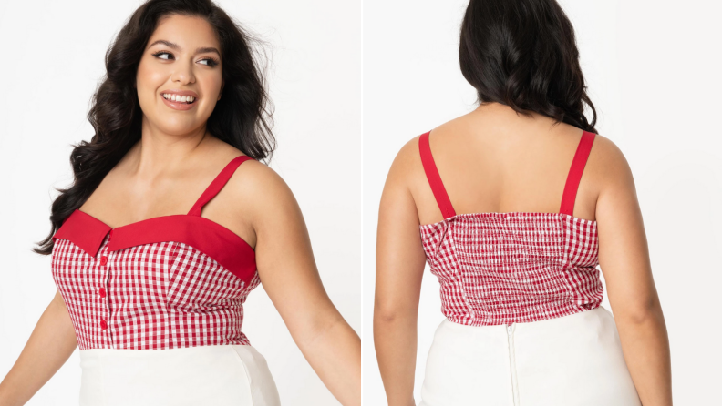 Gingham tank top in red and white