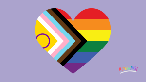 A heart with the Pride flag within it