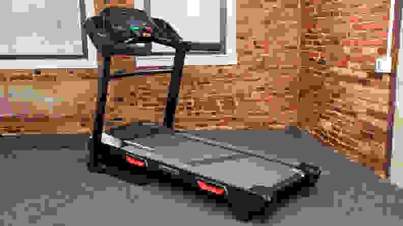 An angled shot of the Bowflex BXT8J treadmill.