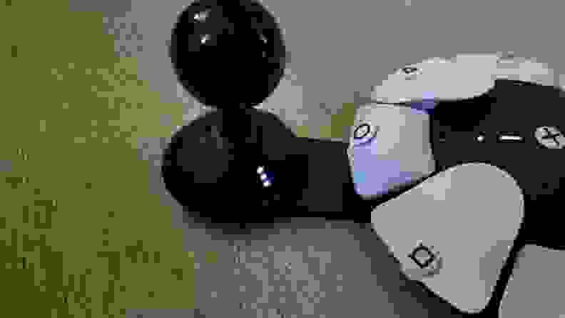 Base of Access Controller joystick with three indicator lights illuminated, signifying a current setting of profile 3.