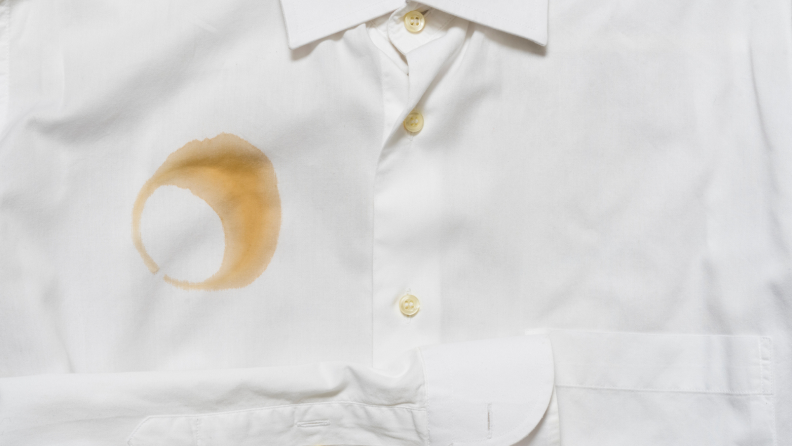 Coffee stain on white button down-shirt
