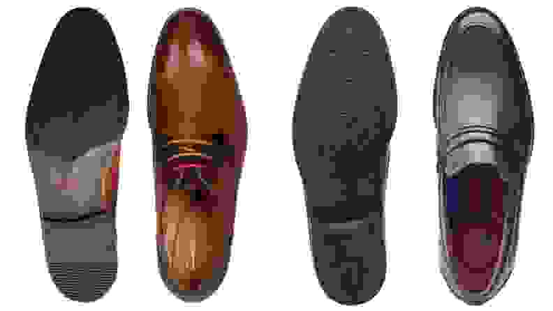 黑色靴子和克拉克的棕色牛津鞋。