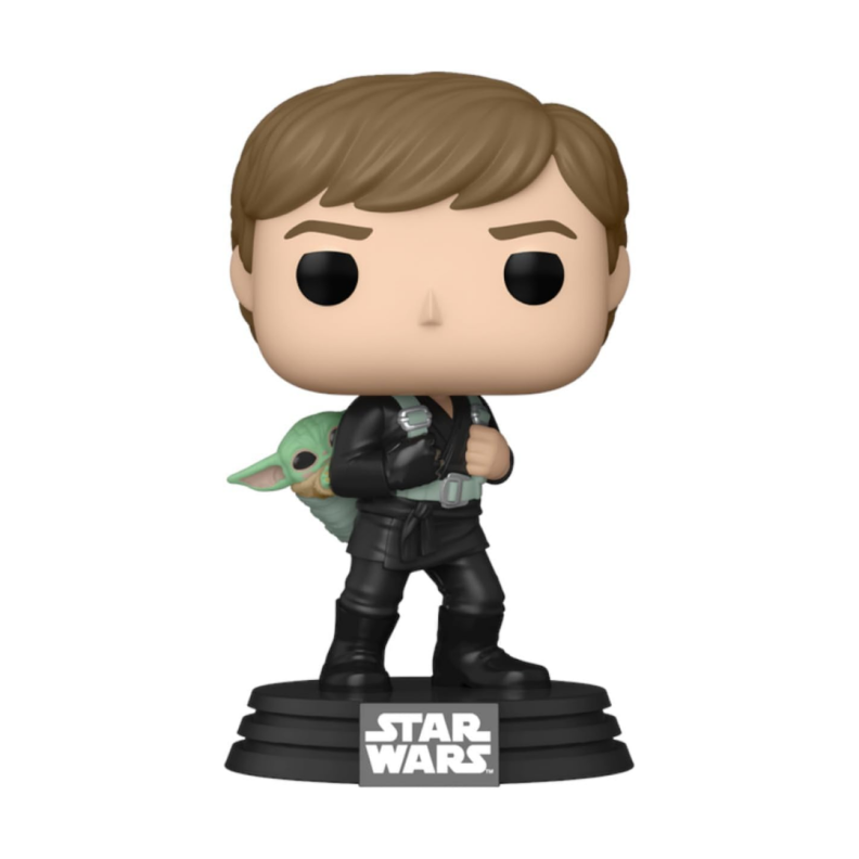 Funko Pop! of Luke Skywalker holding Grogu