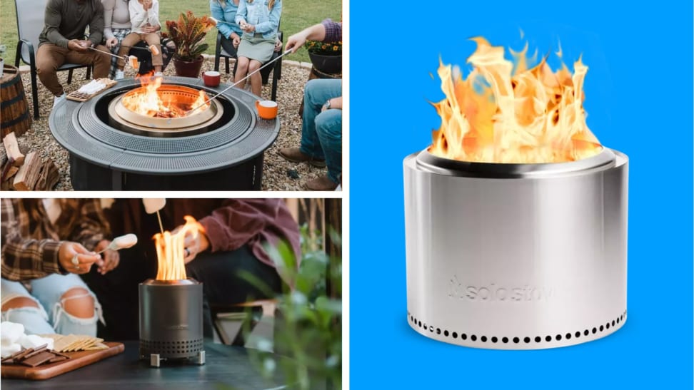 Three Solo Stove fire pit products in various backgrounds.