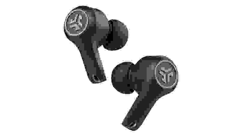 A pair of JLab Audio Epic Air ANC earbuds on a white background.