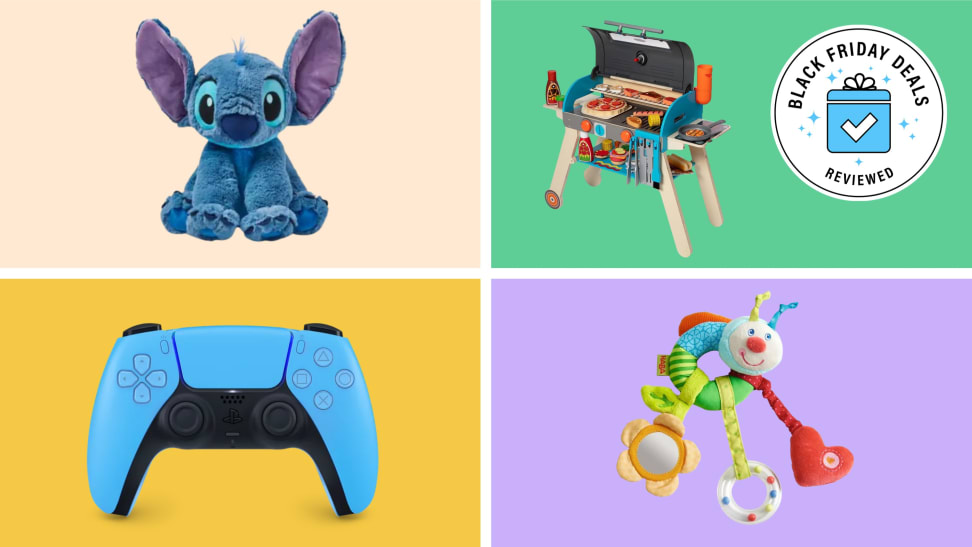 A collection of toys in front of colored backgrounds with the Black Friday Deals Reviewed badge.