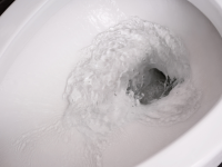 Water flushing down a toilet bowl