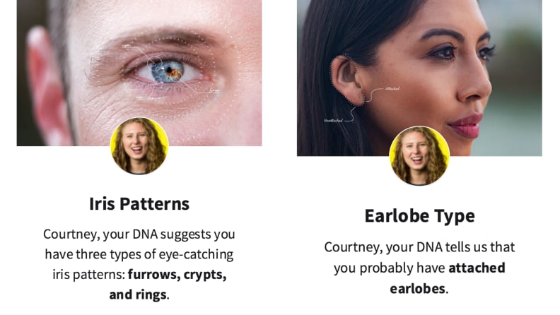 Side by side images of a person's eyes and a person's ear lobe