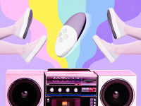 Lelo Siri 3 with a boombox and two pairs of legs.