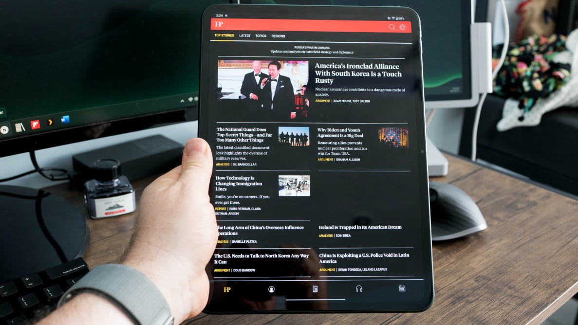 The OnePlus Pad tablet being used to read a digital magazine.