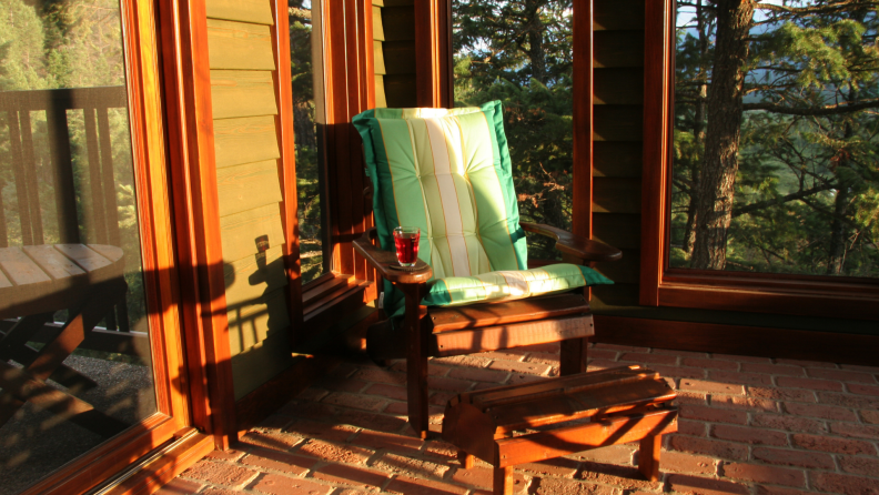 A hot summer evening on a screened-in porch.