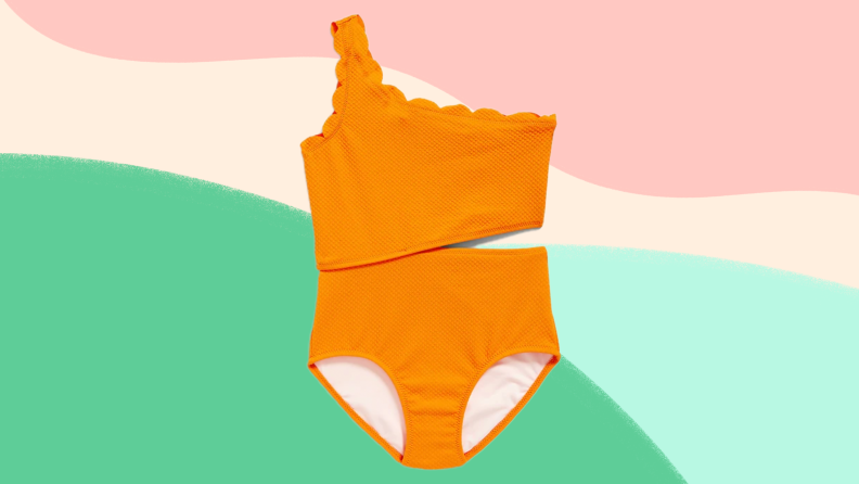 A bright orange cutout kids' bathing suit