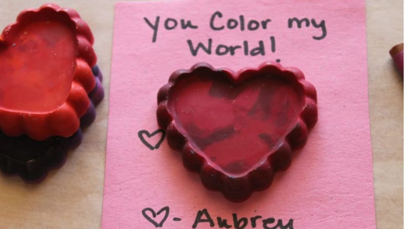 Valentine's Day-themed crayon hearts.