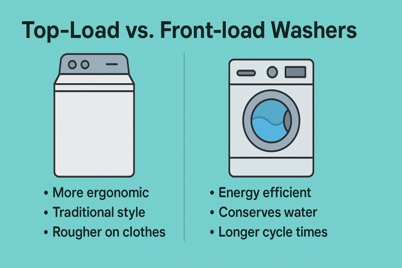 An infographic depicting the difference between top-load and front-load washing machines