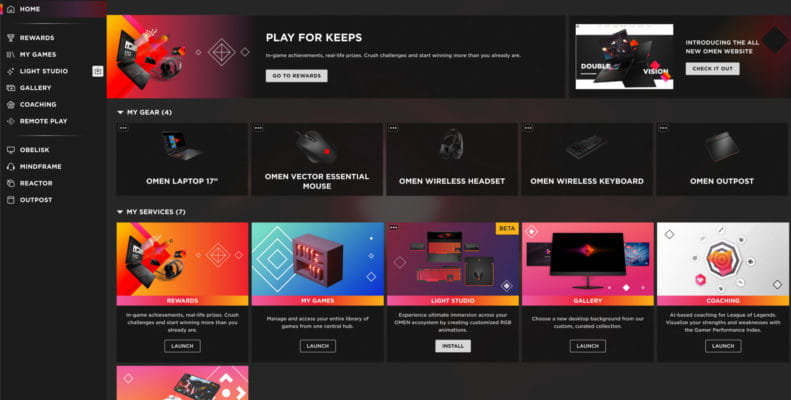 Screenshot of HP's Omen gaming Hub software