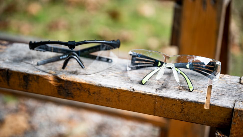 Oakley safety glasses and 3M safety glasses side by side.