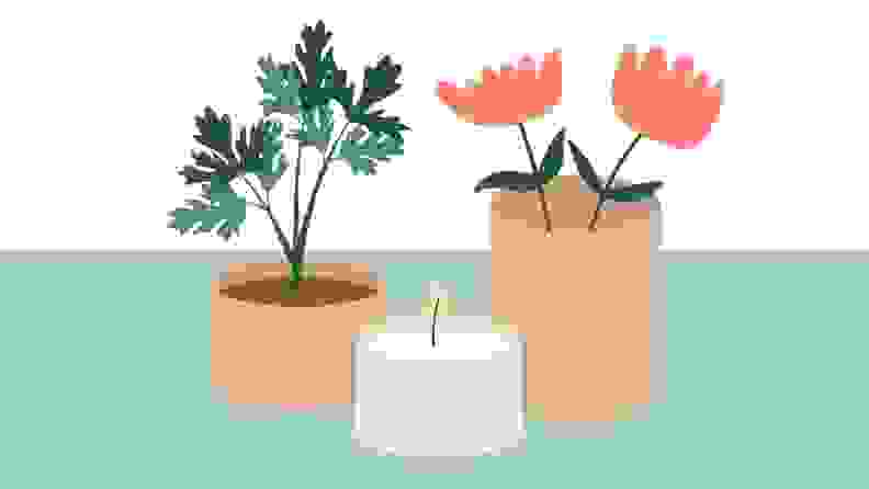 Clip art featuring candle jars in front of a background.