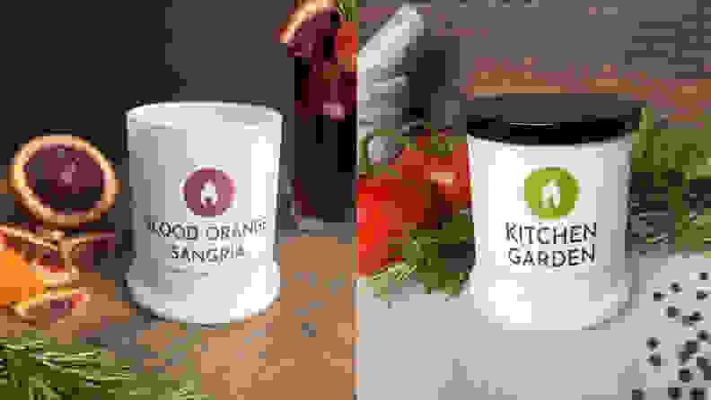 A Blood Orange Sangria and Garden candle from The Glow Co., against various bric-a-brac.