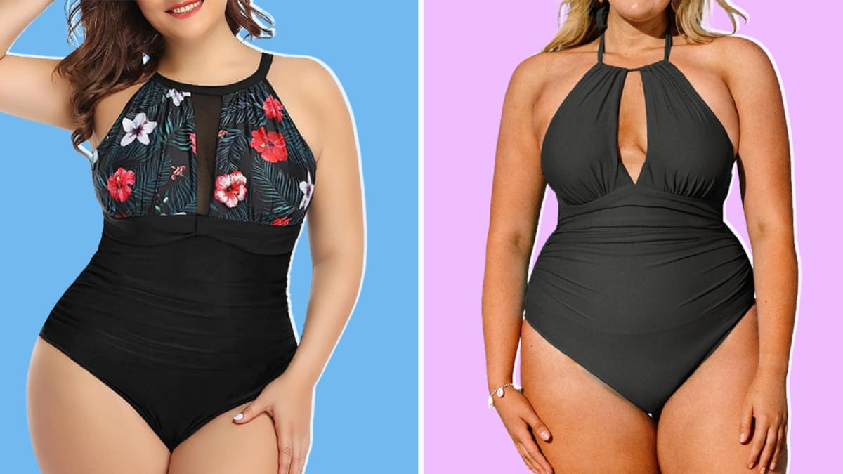 Aqua Eve Women Plus Size One Piece Swimsuits V Neck Tummy Control