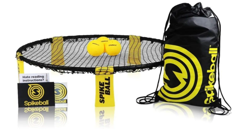 A spikeball set against a white background.