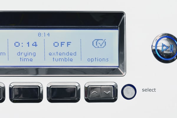 The Electrolux EWMGD70JIW's control panel certainly looks streamlined, but the four-button interface creates a rabbit hole of features that you'll probably need the manual to navigate.