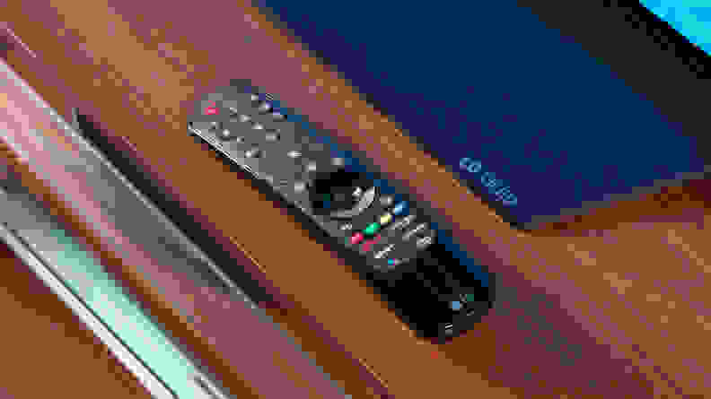 A closeup of the LG B2's remote.