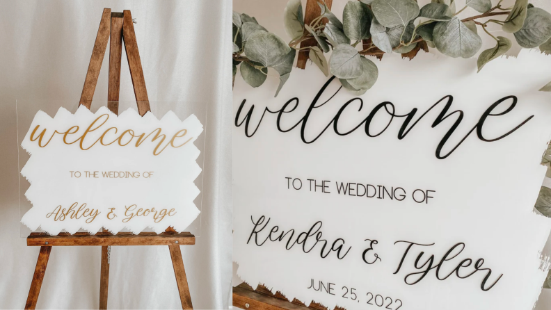 Two images of a wedding sign.