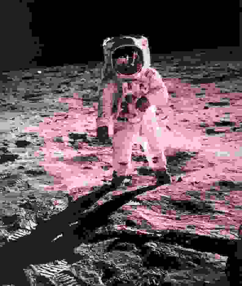 Portrait of Buzz Aldrin on the moon by Neil Armstrong.