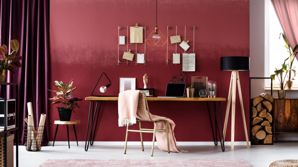 Stylish and modern cherry colored home office.