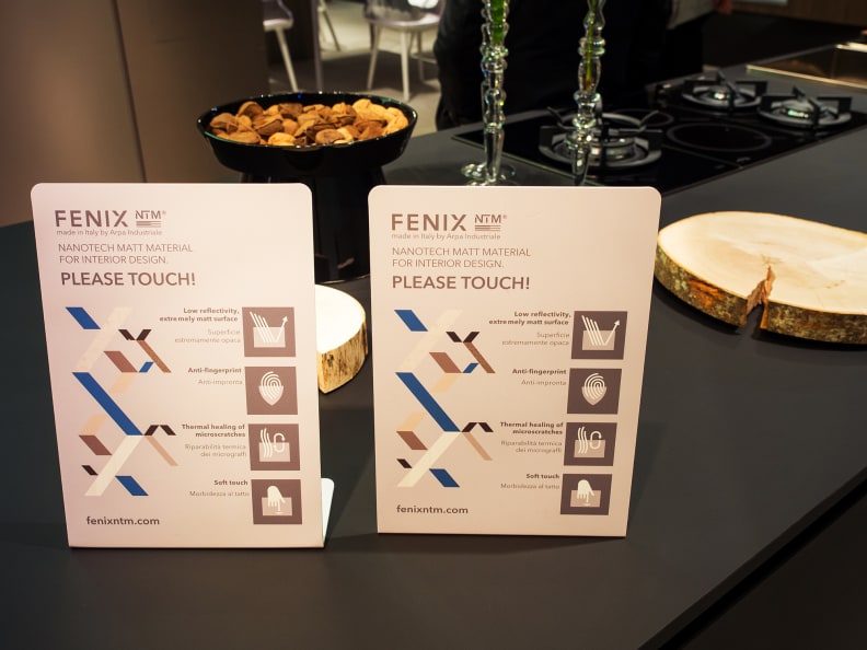 Some of Arrital's countertops feature Fenix NTM nanotech matte material. It's self-healing, anti-fingerprint, anti-reflective, and soft-touch.