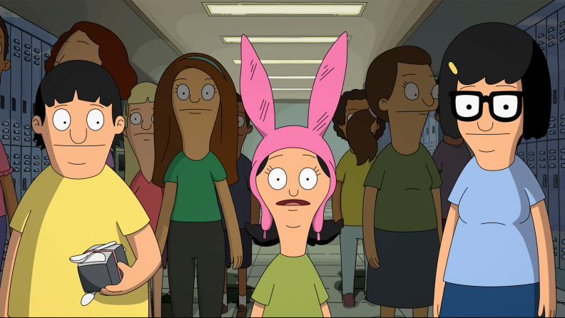 A still frame from the Bob’s Burgers movie featuring all three Belcher children.