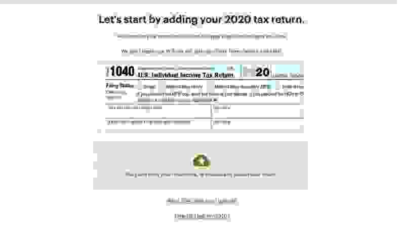 screenshot of H&R Block tax software to upload previous 1040 form