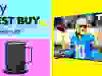 The logo for My Best Buy with two products in front of colored backgrounds.