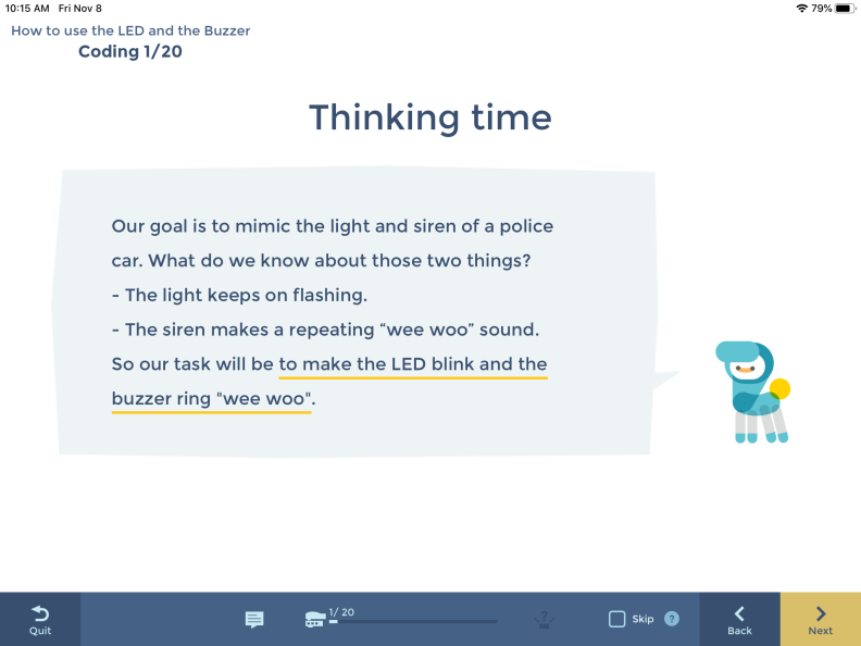 KOOV asks kids to think critically about how they will complete the coding mission before actually allowing them to start coding.