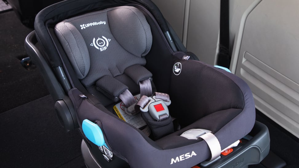 An UppaBaby Mesa V2 car seat in a car