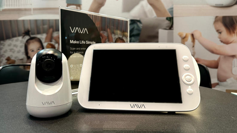 The Vava baby monitor with 8-inch screen resting on a surface.
